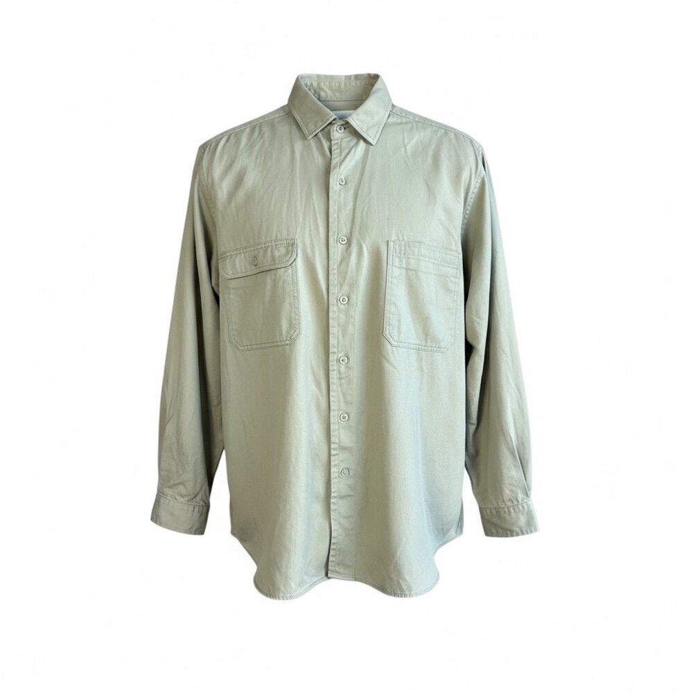 Men's Vintage Khaki Heavy Cotton Button Front Work Shirt